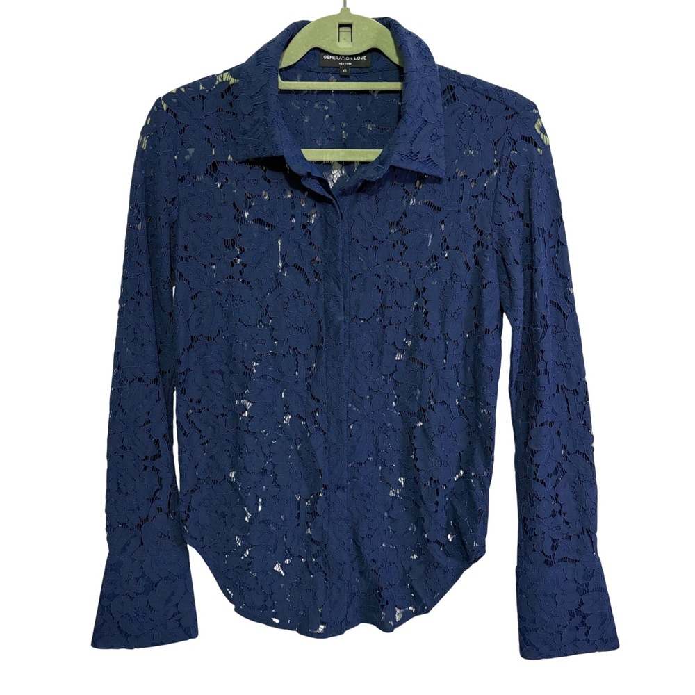 Generation Love New York Trisha Lace Shirt Royal Blue Button Down Shirt XS